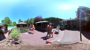 3-Way Porn – VR Group Orgy by the Pool in Public 360