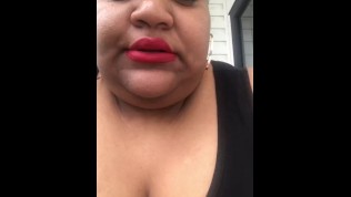 Ebony Bbw with Red Lips Smoking
